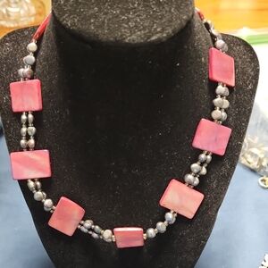 #23 Elegant Pink and Silver Beaded Necklace